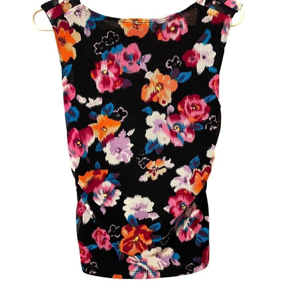 Y2K Floral Ruched Mesh Top - Picture 2 of 2